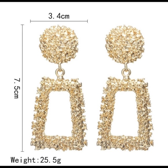 Vintage Style Gold Rectangle Drop Earrings - Picture 4 of 4